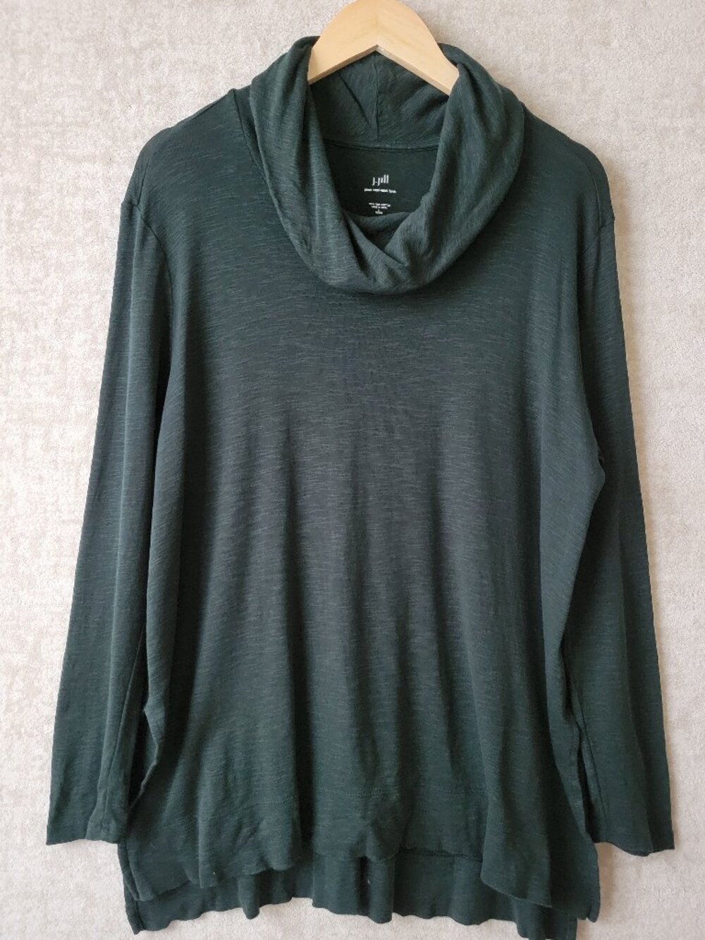 J.Jill Pima Cotton Cowl Neck Tunic Top Forest Green Large Petite Earthy Fall